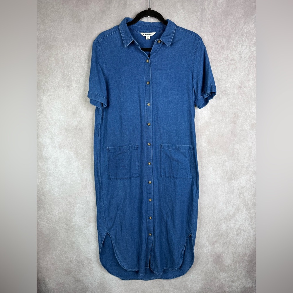 Whistles‎ Chambray Short Sleeve Midi Shirt Dress In Blue Women's Size US 6 - Picture 2 of 8